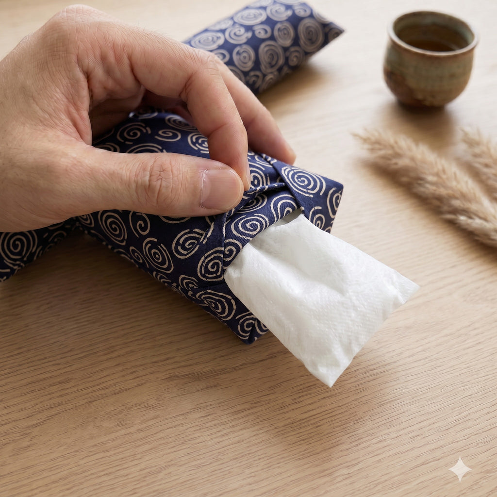 Hand sliding the white inner bag of buckwheat hulls out of the blue spiral cover